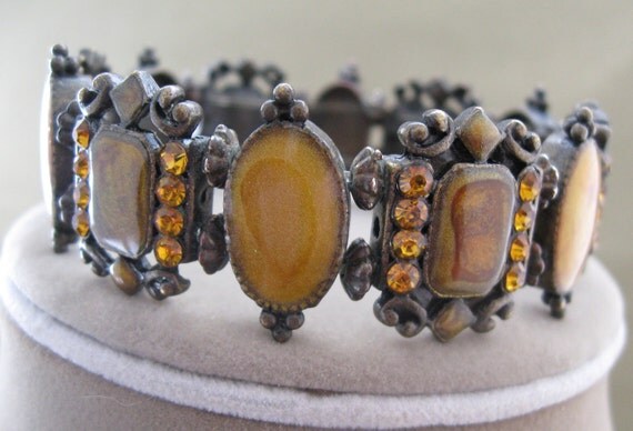 Cabochon Rhinestones Bracelet Vintage Topaz Browns
