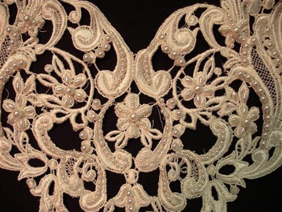Dress It Up - Large Vintage Beaded Pearl Ivory Wedding  Applique Yoke (H)