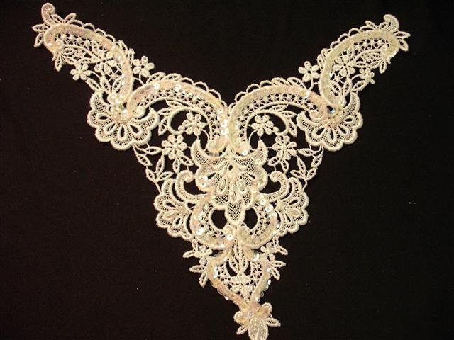 Dress It Up - Large Vintage Beaded Pearl and Sequin White Wedding  Applique Yoke (I)