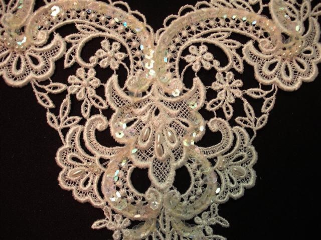 Dress It Up - Large Vintage Beaded Pearl and Sequin White Wedding  Applique Yoke (I)