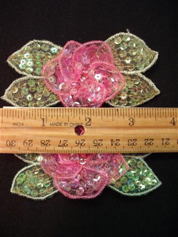 Vintage Lime Green And Pink Sequined  Appliques - 1 Pair