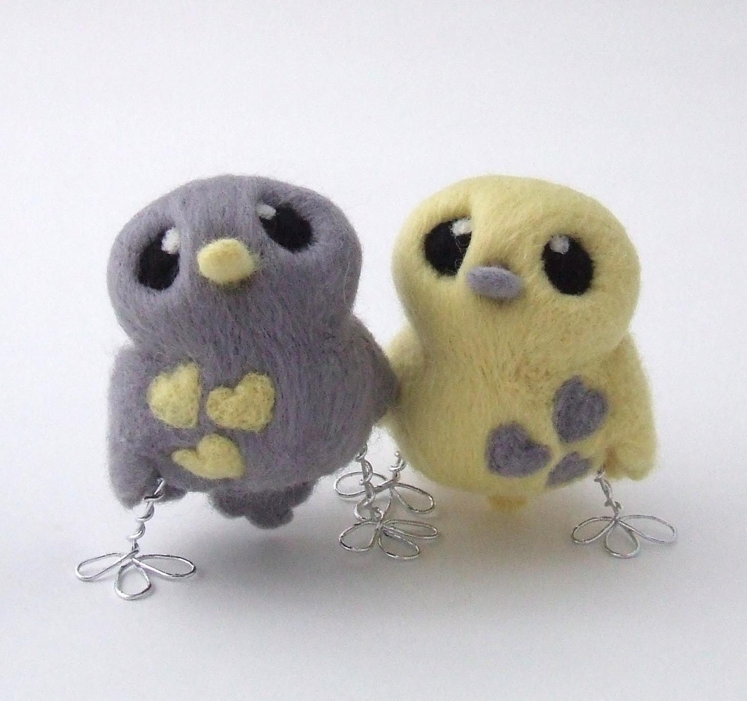 Bird Wedding Cake Topper Pale Grey and Lemon Butter Cream Yellow Love Birds Bird Wedding Cake Topper Pale Grey and Lemon Butter Cream Yellow Love Birds