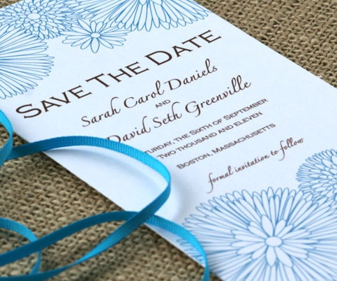 Modern Floral Long Save the Date Card: whimsical and elegant design, customize the colors