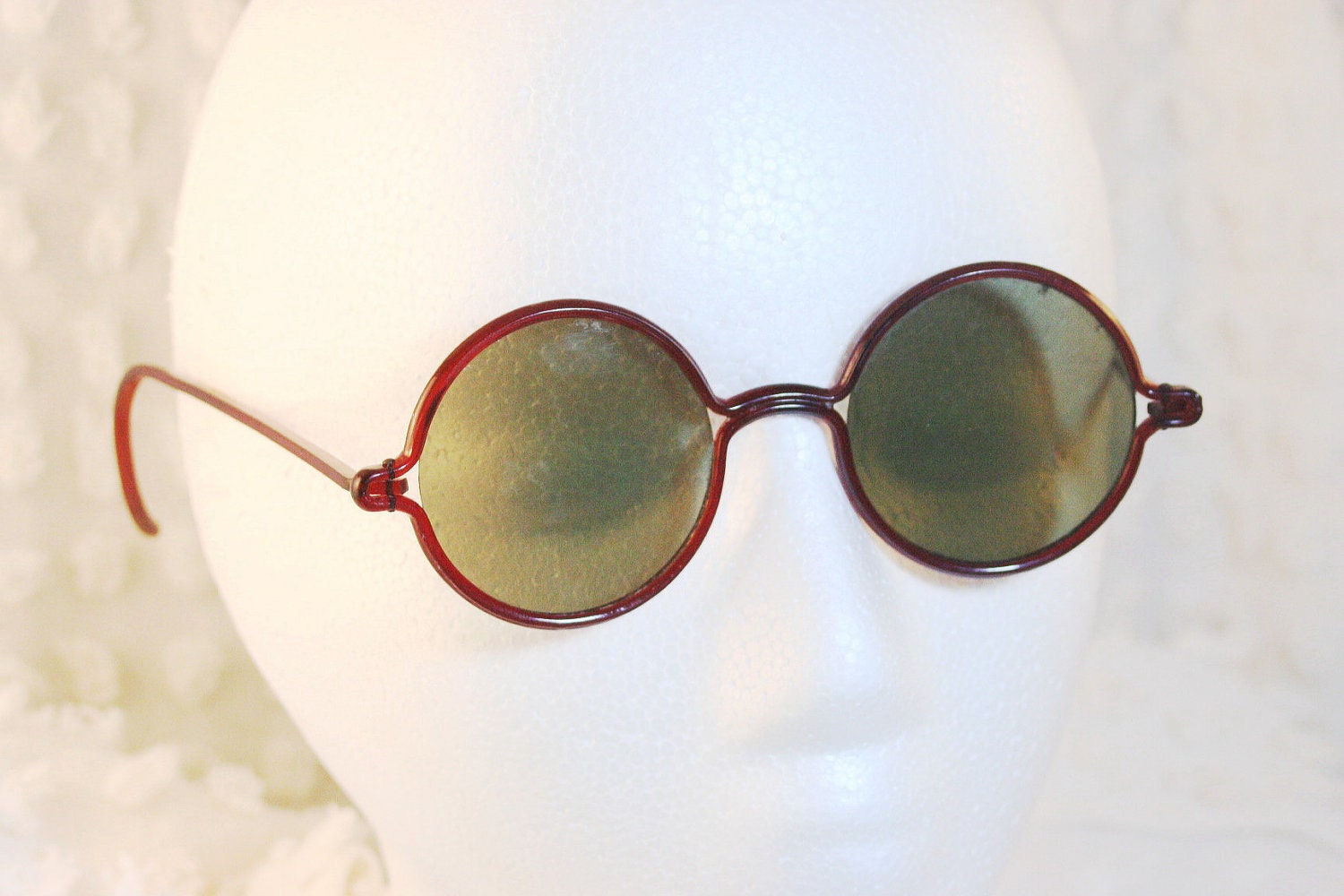 Round Cabana 1940's Celluloid Sunglasses Contra-Glare Circle Frame Gray Lens Non Prescription by Titmus Optical with Original Case