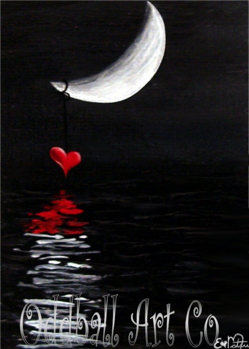 4 x 6 Love Story Heart Water Reflection Moonlight Twilight Fantasy Dark Art Archival Reproduction Print EAWT