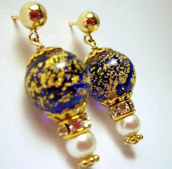 Hand Crafted Ca dOro Murano Blue Drop Earrings