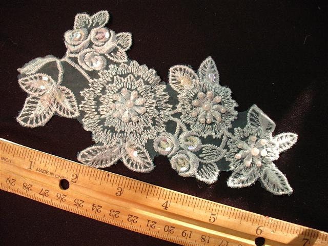 Vintage Mint Green Pearl Beaded and Sequined Applique - (M)