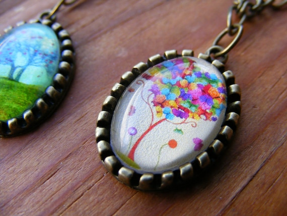 Necklace Long Bronze Tree Pendants