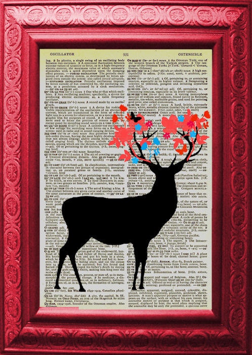 Woodland Deer Vintage Dictionary Page Spring Has Arrived