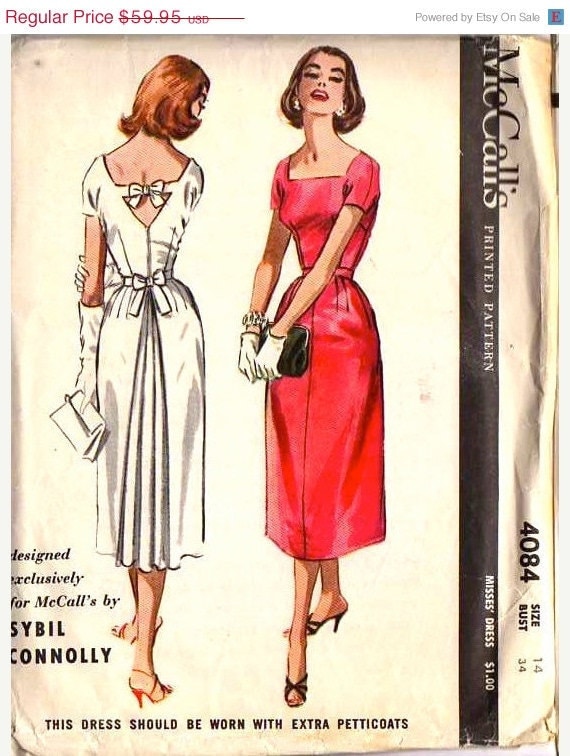ON SALE RARE -  Vintage 1950s McCall's Pattern 4084 - Sybil Connolly designer - Cocktail Dress - size 14 Bust 34