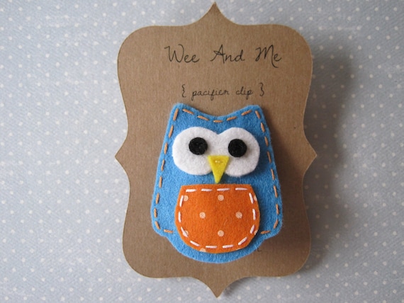 Blue And Orange Owl Pacifier Clip