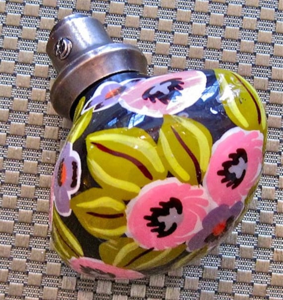 2 Ceramic Black Floral Door Knobs From India - For Indoor, All Hardware - Beautiful Pink, Green, & Purple Floral Design