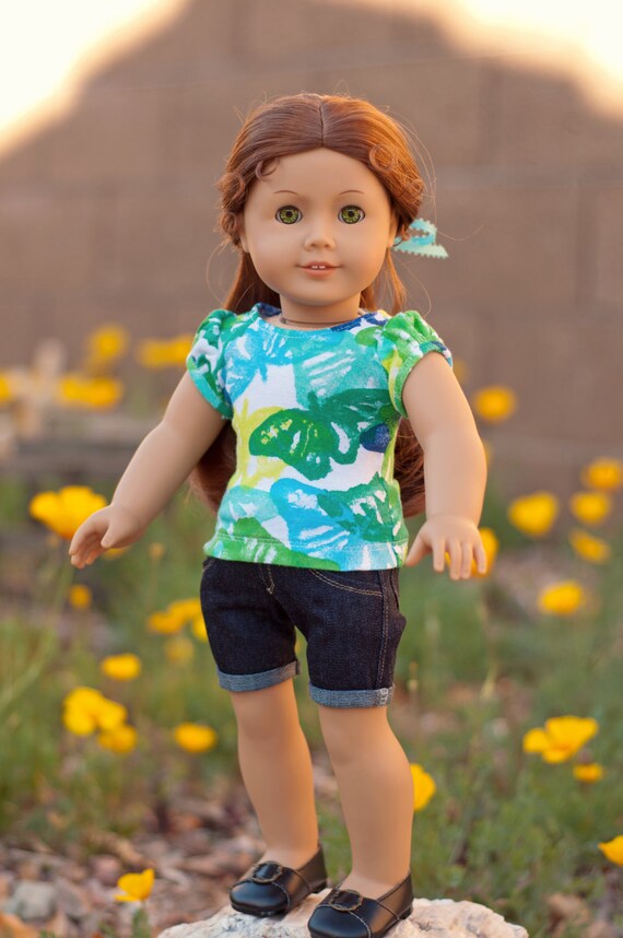 Doll Clothes: Trendy Dark Denim Shorts with Cuffs for American Girl Dolls or Other 18 Inch Dolls