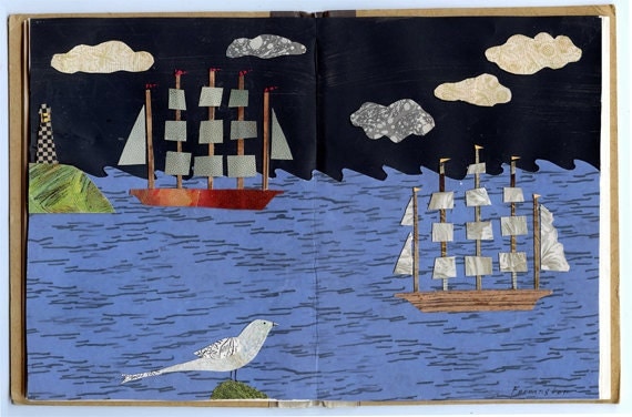 clipper ship original mixed media collage altered book