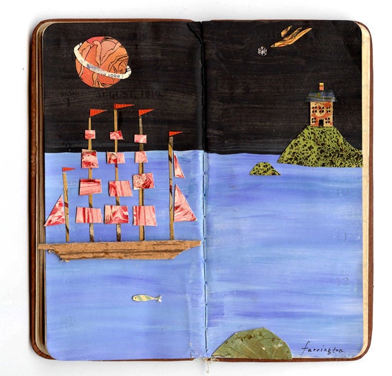 clipper ship original mixed media collage altered book