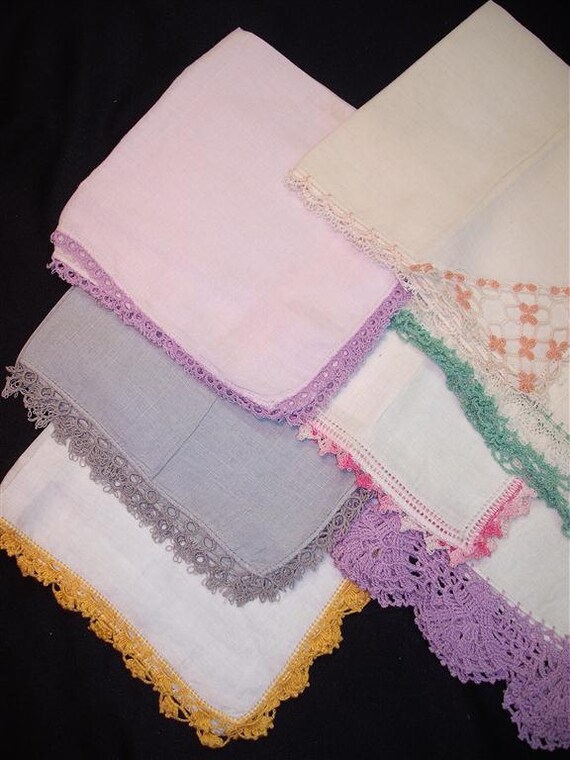 Handkerchiefs Hankies - Vintage Crocheted Edge Assortment of 7 (I) - Hanky Panky