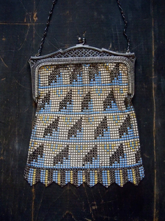 20's Bag/ Whiting & Davis/ FLAPPER/ Early 20's Mesh Bag/ Enamel/ Tag inside FREE SHIPPING