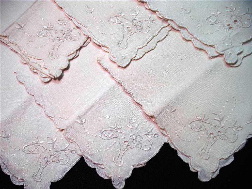 Vintage Linen Cutwork Napkins - Set of 6  (Q)