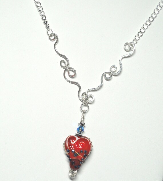Be My Valentine Red Heart Lampwork Necklace