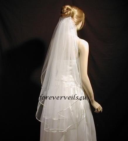 Champagne 2 Tier Fingertip Wedding Veil Bridal Satin Edge From foreverveils