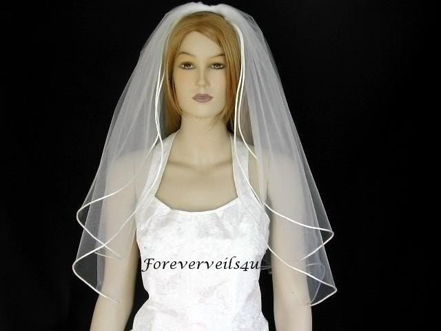 White 2 Tier Elbow Wedding Veil Bridal Satin Edge From foreverveils