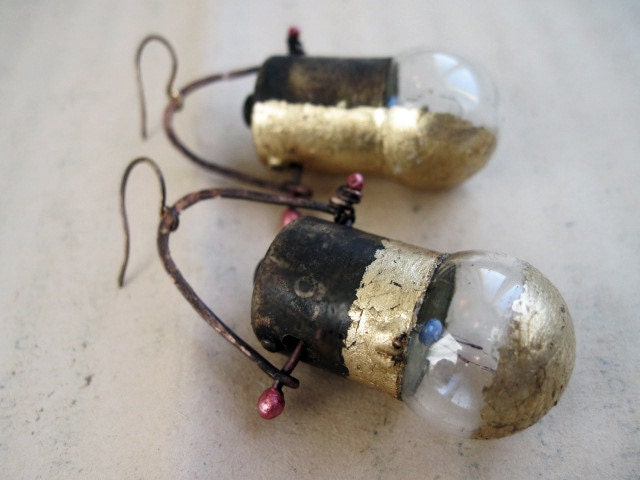 Merciful.  Miniatures Lightbulb Earrings with Gold Gilding.
