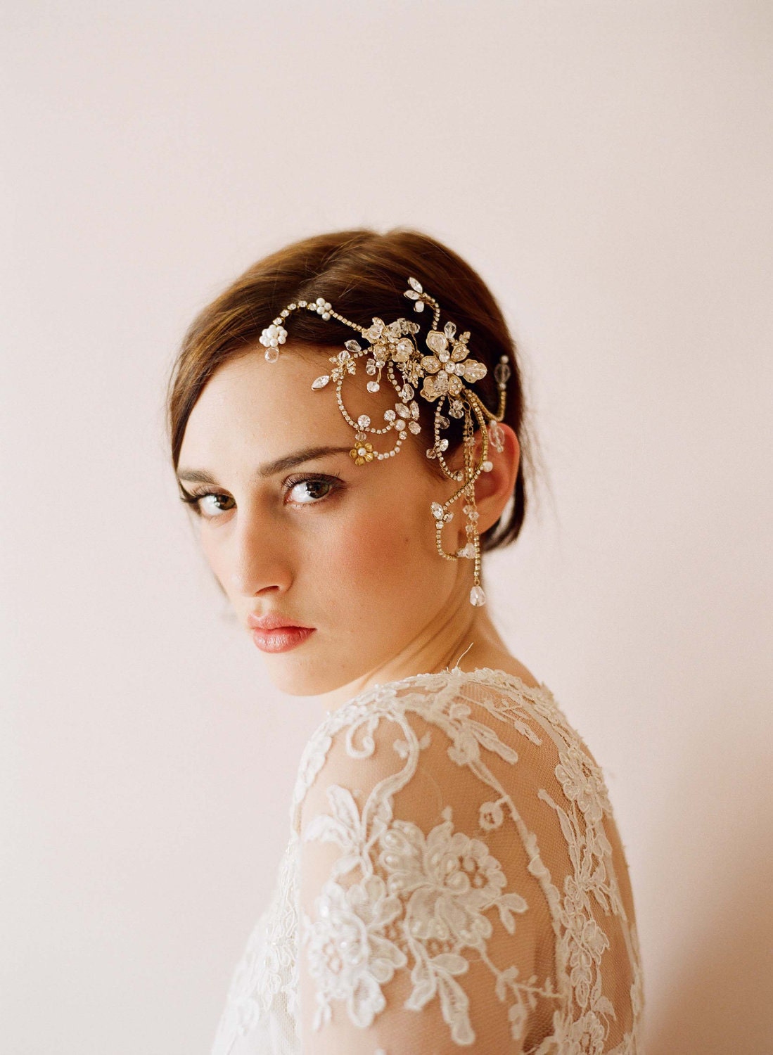 Bridal rhinestone headpiece, hair comb - Dazzling twisted rhinestone and pearl headpiece - Style 245 - Made to Order