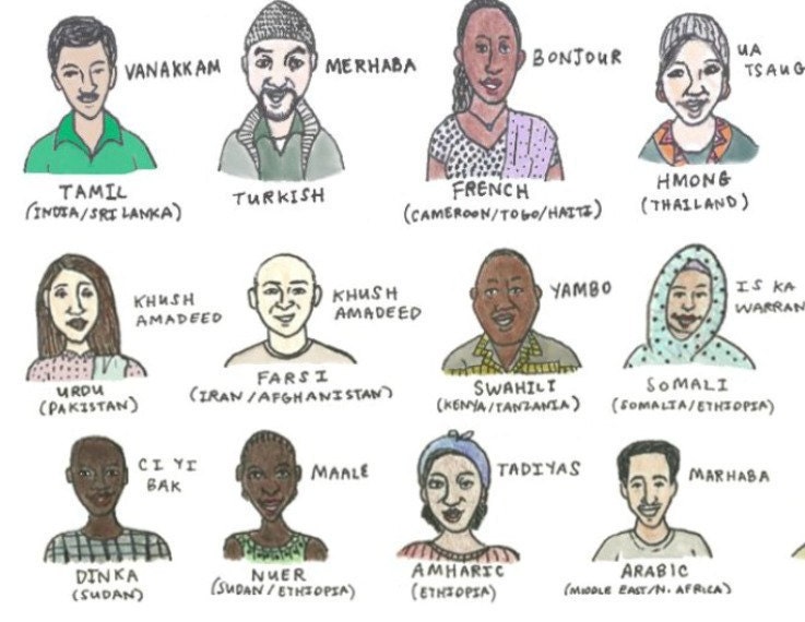 Say Hello in Many Languages (8.5 x 11) Giclee Print People of Many Nationalities Colored Pencil and Marker