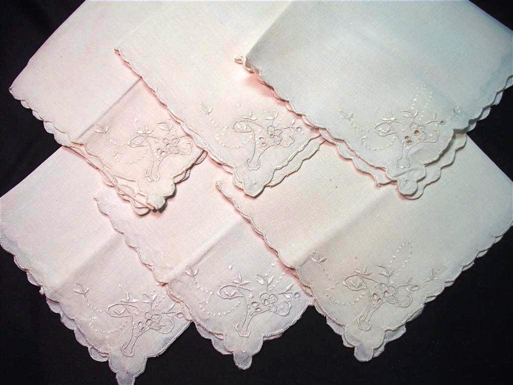 Vintage Linen Cutwork Napkins - Set of 6  (Q)