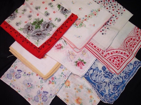 Handkerchiefs Hankies - Vintage Assortment of 9 - (N) - Hanky Panky