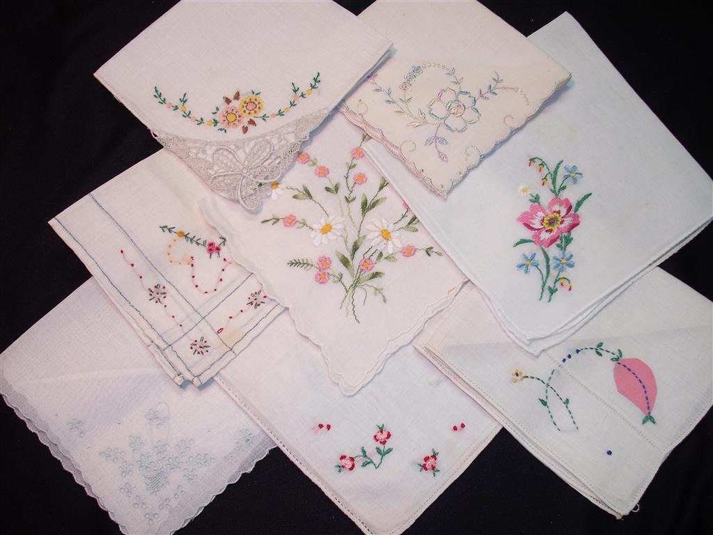 Handkerchiefs - Vintage Embroidered Hanky Grouping of 8 - (F) - Hanky Panky