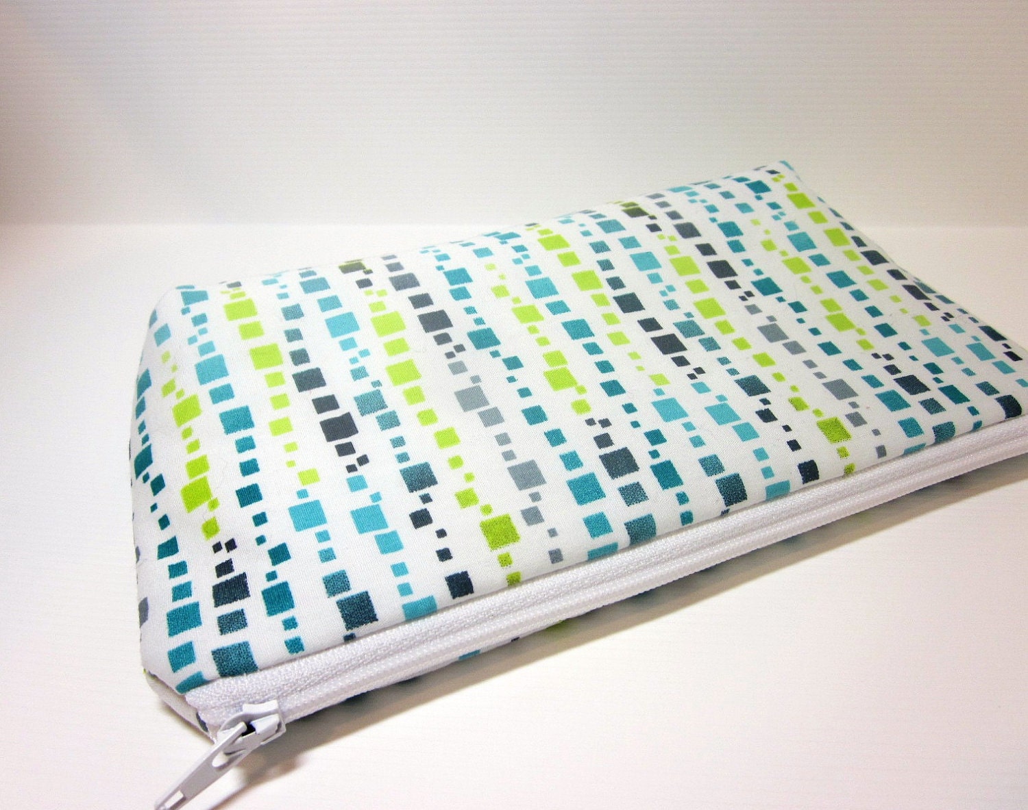 Medium Cotton Cosmetic Pouch - Limes and Blues Stepping Stones