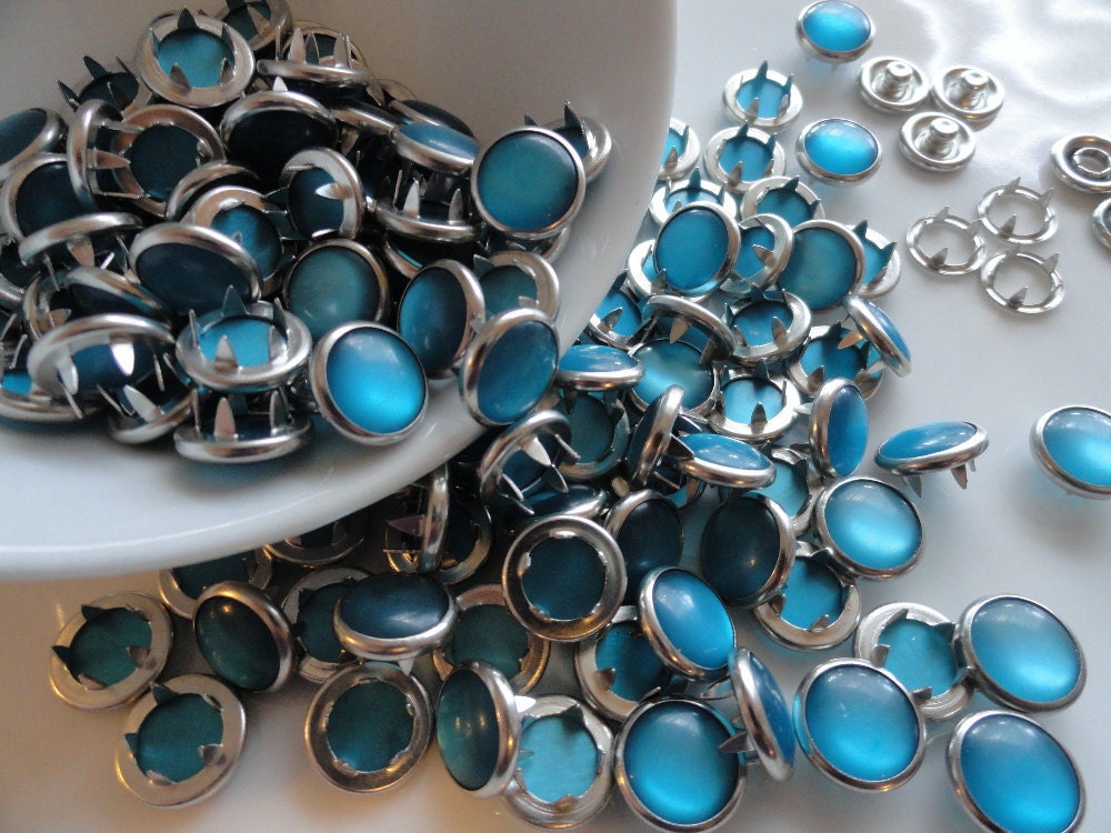 12 Snaps Pearl Teal Set  4 Part Prong Size 16