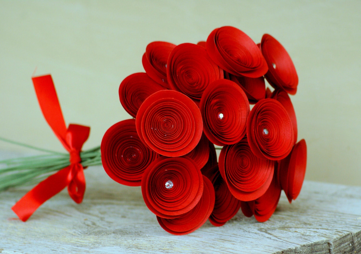 Romantic Red Bouquet -- Red Paper Flowers -- Two Dozen Long Stem Roses