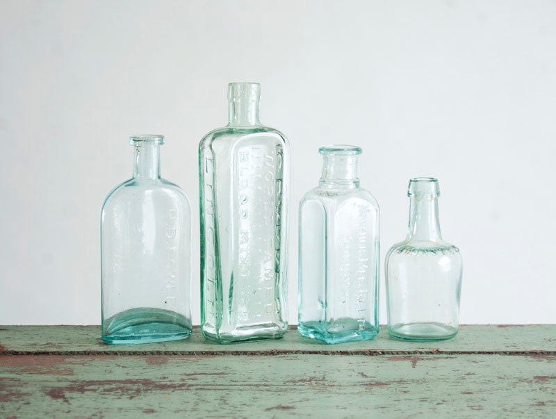 Antique Bottle Collection - Glass, Rustic, Flower Vase, Medicinal