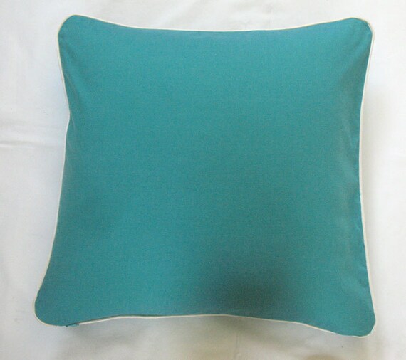 solid sea green throw pillow cover with cream piping