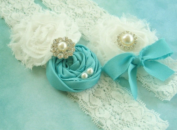Tiffany Blue Bridal Garter Set Vintage Wedding Toss Garter too Blue and 