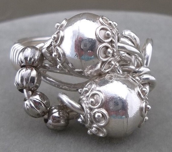 Sterling Silver Ring Beaded Wire Wrapped