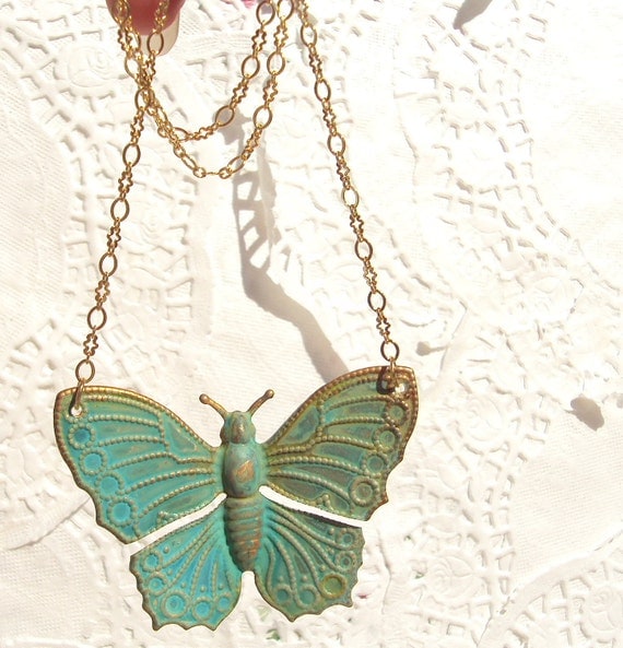 Soaring - Butterfly Necklace Verdigris
