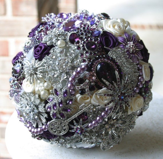 Purple  & ivory brooch bouquet. Deposit on a made to order bridal bouquet