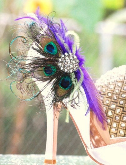 Shoe Clips Peacock Fan Couture Bride Bridal Bridesmaid Spring Mom Mum 