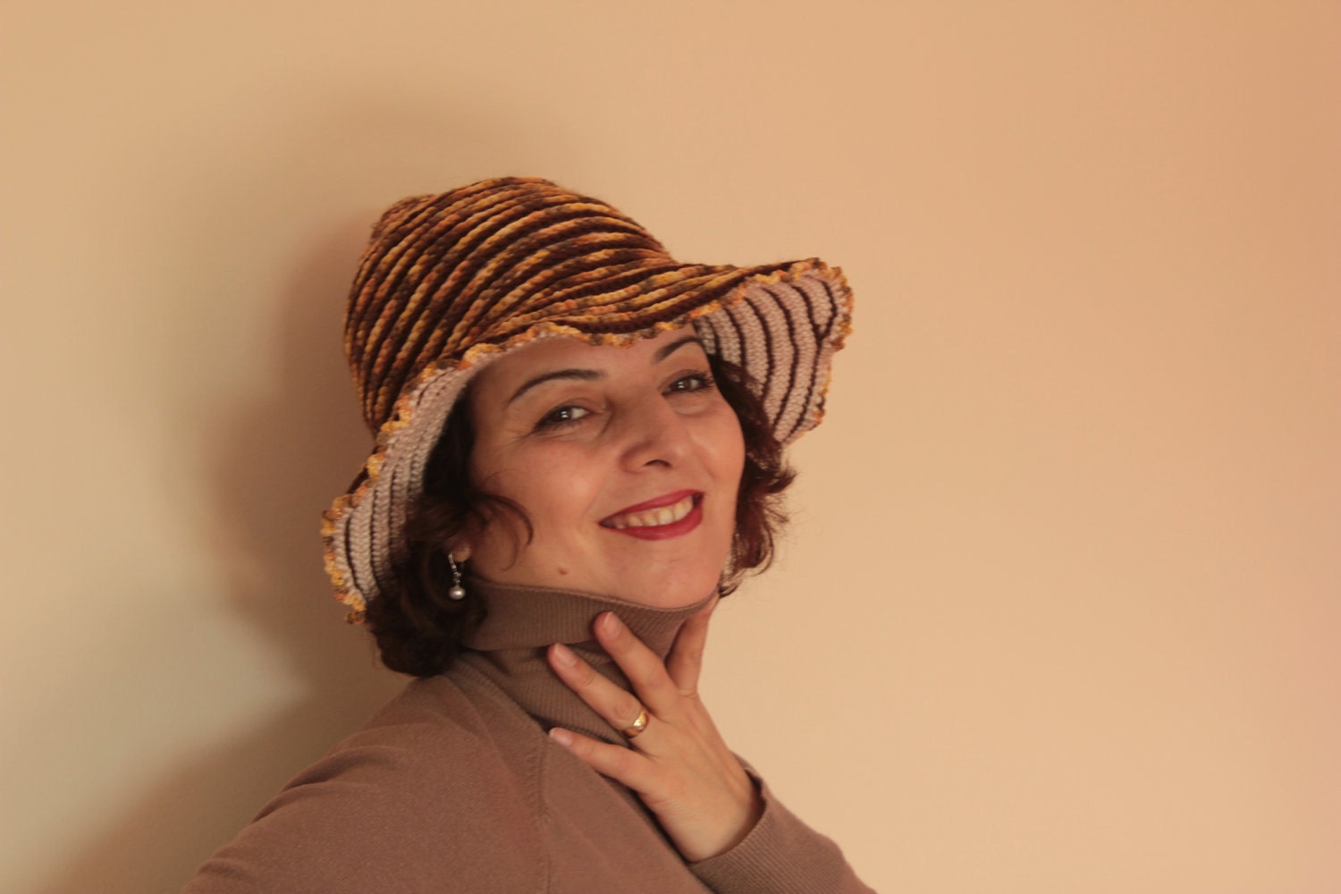 Handmade Hat Beige Cream Brown Colorful Fall Winter Fashion Gift For Her Women Fashion READY TO SHIPPING