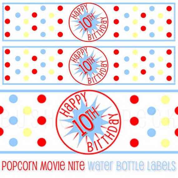 POPCORN Move Nite Water Bottle Labels