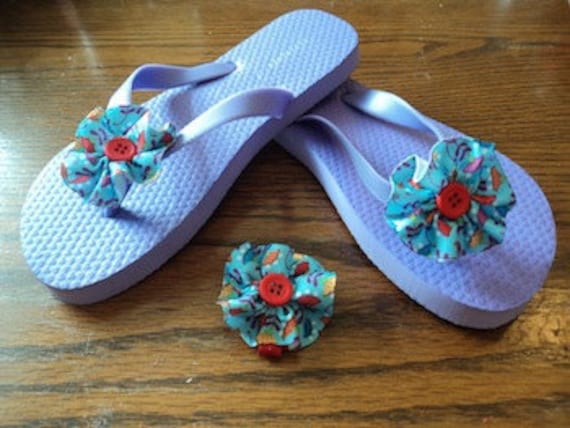 Flip Flops with Ribbon Flowers and a Matching Hair Bow