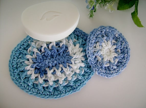 Custom Crochet Special Set of One Large and One Mini Soap Dish TIE DYE BLUE