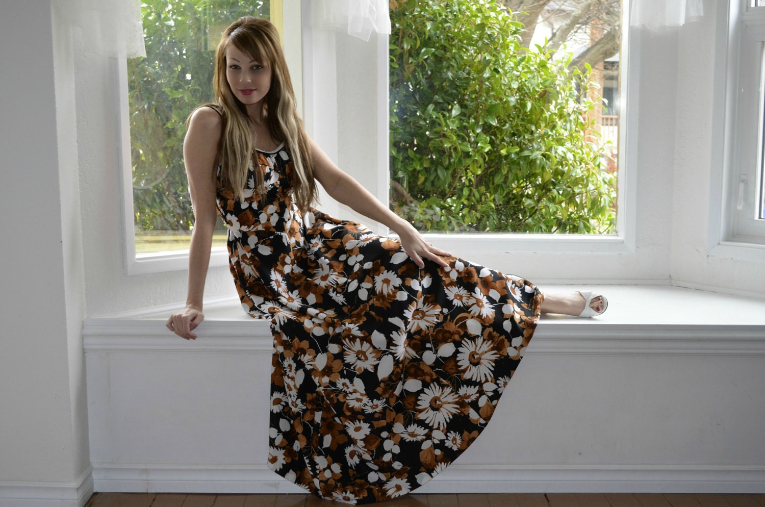 CURVY De Weese Chocolate Floral Maxi Dress Sundress by empressjade from etsy.com