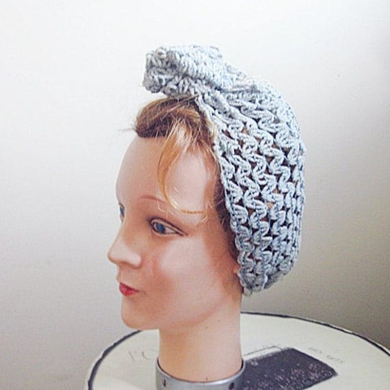 40s vintage blue hair snood head scarf turban land girls