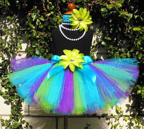 Girls Birthday Tutu Skirt Blue Lime Green Purple Tutu Forget Me Not 