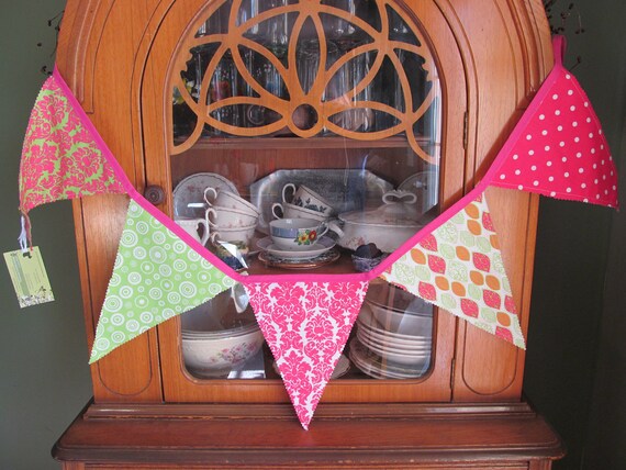 Pennant Banner in Pink and Green Fabric