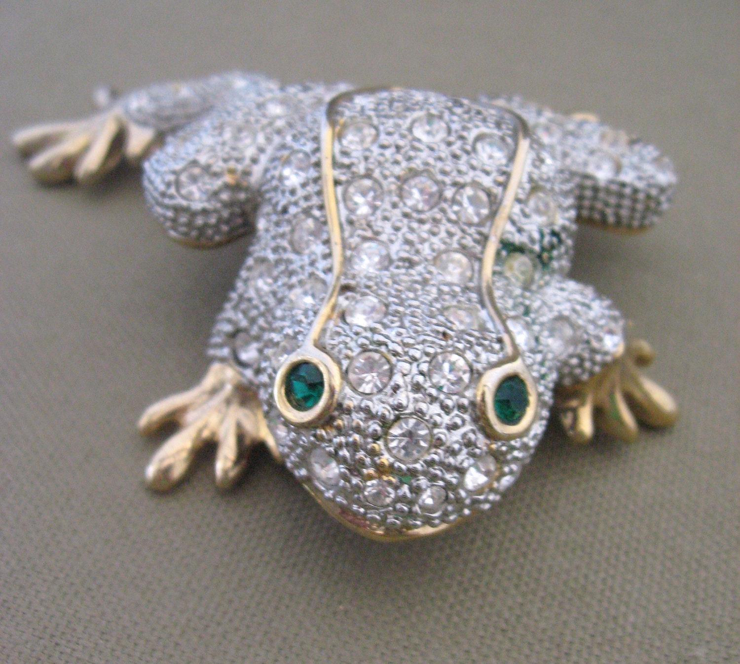 Vintage Rhinestone Frog Brooch Pin Extra Large